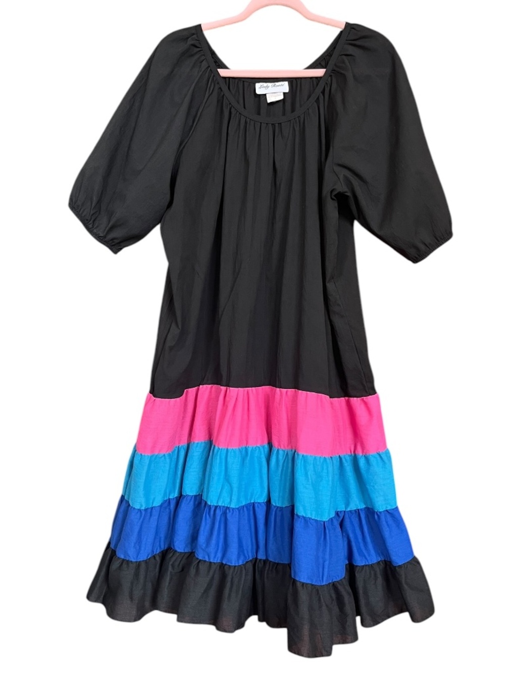 VTG Lady Ronté Black Colorblock Drop Waist Puff Sleeve Midi MuMu Dress Size L